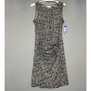 Peter Nygard Runched Sheath Dress Womens 10 Black White Sleek Modern Polished